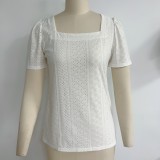 Square Collar T-shirt Hole Short Sleeve Casual Tops