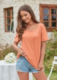 Square Collar T-shirt Hole Short Sleeve Casual Tops