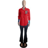 Casual Thread Stitching Colorful Button Embroidery Cardigan Irregular Shirts