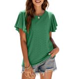 Summer New Amazon Women's T-shirt Hollow Tunic Ruffle Sleeve Casual Top