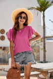 Summer New Amazon Women's T-shirt Hollow Tunic Ruffle Sleeve Casual Top