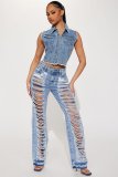 All-match Slim-fit Micro-elastic Ripped Micro-flared Jeans