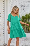 Summer Casual V Neck Three Layer Pleated Dresses