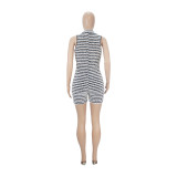Fashion Sexy Plush Striped Sleeveless Shorts Zipper Rompers