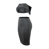Solid Color Imitation Cotton Strapless Skirt Set Two Pieces (Can be reversed)