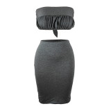Solid Color Imitation Cotton Strapless Skirt Set Two Pieces (Can be reversed)