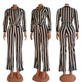 Black/White Striped Tops & Wide-leg Trousers Two-piece Set