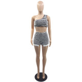 All-match Fashion Texture Striped Casual Vest Shorts Set