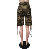 Summer Camouflage Drawstring Multi-pocket Midi Pants without Belt