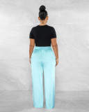 High Elastic Ladies Solid Color High Waist Casual Wide Leg Pants with Loose Pocket