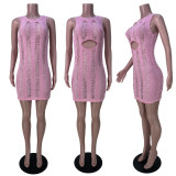 Sexy Hollow Thin Round Neck Sleeveless Cutout Mini Dresses