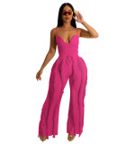 Solid Color Straps Sexy Rompers Lingerie and Fringed Straight-through Pants