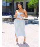 Sexy See Through Strapless Backless Wrapped Tube Top Tassel Knit Skirt