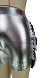 Solid Hot Pants Faux Leather Fringed Shorts