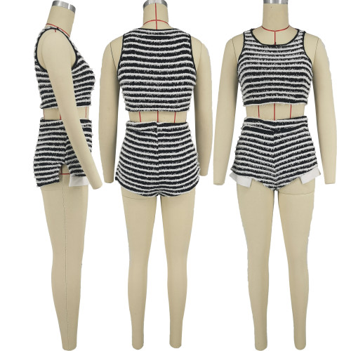 Fashion Striped Versatile Vest Shorts Set