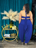 Solid Color Plus Size Halter Irregular Two Piece Pant Set with Pocket
