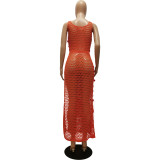 Hand-knitted Casual Hollow Sequined Vest Split Beach Dress