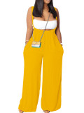 Casual Wrapped Top & Straps Wide Legs Drawstring Pant Sets Two Pieces