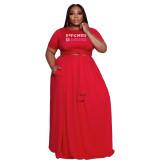 Plus Size Women's Casual Printed Two Piece Skirt Set with Pockets