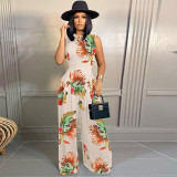 Fashion Pattern Printed Sleeveless Rompers & Wide Leg Trousers