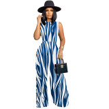 Fashion Pattern Printed Sleeveless Rompers & Wide Leg Trousers