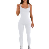 Solid Color Threaded Square Neck Sleeveless Tank Top Sports Jumpsuit