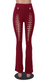 Solid Color Hollow Hand-woven Rope Casual Flared Trousers