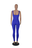 Solid Color Threaded Square Neck Sleeveless Tank Top Sports Jumpsuit