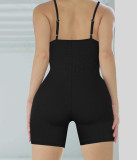 Solid Threaded Padded Skinny Straps Rompers