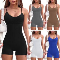 Solid Threaded Padded Skinny Straps Rompers