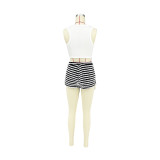 Solid Color Striped Pop Pattern Vest Short Sets Women 2 Piece Outfits Sexy Clubwear