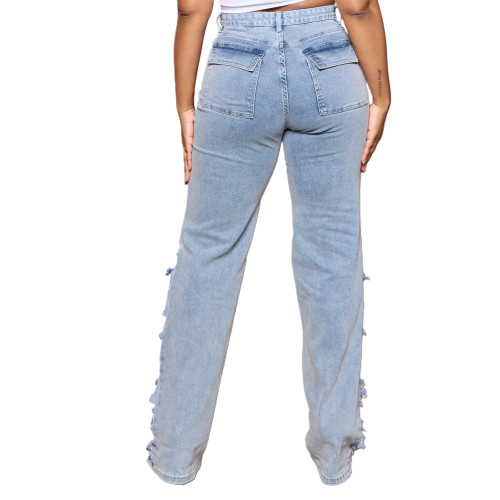 Casual Pants Loose High Waist Wide Leg Ripped Jeans