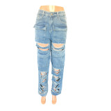 Casual Pants Loose High Waist Wide Leg Ripped Jeans