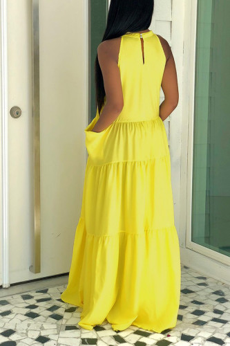 Solid Color Sleeveless Loose Long Swing Dress with Pocket
