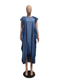 Imitation Denim Oversized Dress with Oversized Pocket