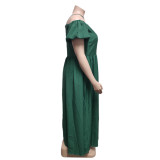 Solid Color Plus Size Straps Off Shoulder Maxi Pleated Dress