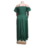 Solid Color Plus Size Straps Off Shoulder Maxi Pleated Dress