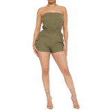Solid Color Wrapped Strapless One Piece Rompers with Pockets