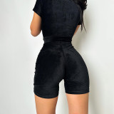 Women's Fashion Casual Slim Basic Zipper Short Jumpsuit