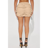 Solid Color Gathered Elastic Buckle Sports Cargo Skirt with Pocket