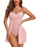 Babydoll Lingerie for Women Floral Snap Crotch Teddy Chemise Nightie Lace Nightgown