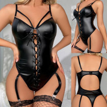 Lingerie for Women Black Leather hollow out lingerie set