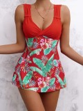 Plus Size Digital Print Multi-color Tankini Swimsuit with Skirted Bottom