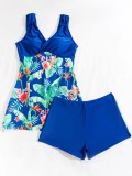 Plus Size Digital Print Multi-color Tankini Swimsuit with Skirted Bottom