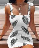 Casual Sling Print Strapless Bodycon Dress