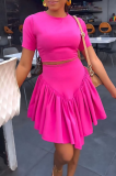 Solid Color Plus Size Crop Top and Skirts
