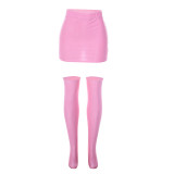 Solid Color Bodycon Skirt with Half-Tube Socks Casual Set