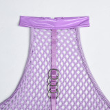 Sexy pu patent leather mesh splicing Halter Neck underwear mesh garter one-piece