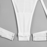 Women Sexy Bodysuit Mesh Straps Patchwork Halter Neck With Leg Rings Lingerie