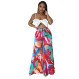 Casual Graphic Print Wide-leg Pants with Pockets